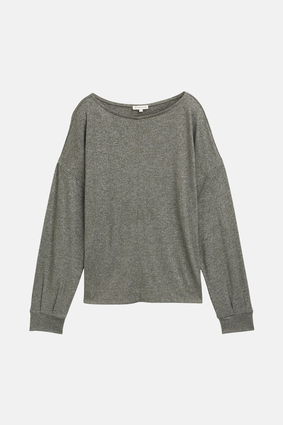 Kaki T-shirt met lange mouwen van Tom Tailor, van getextureerde stof met delicate plooien.
