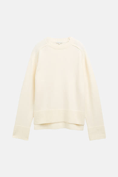 Pull à col rond blanc de Tom Tailor, en tricot côtelé avec des manches longues.
