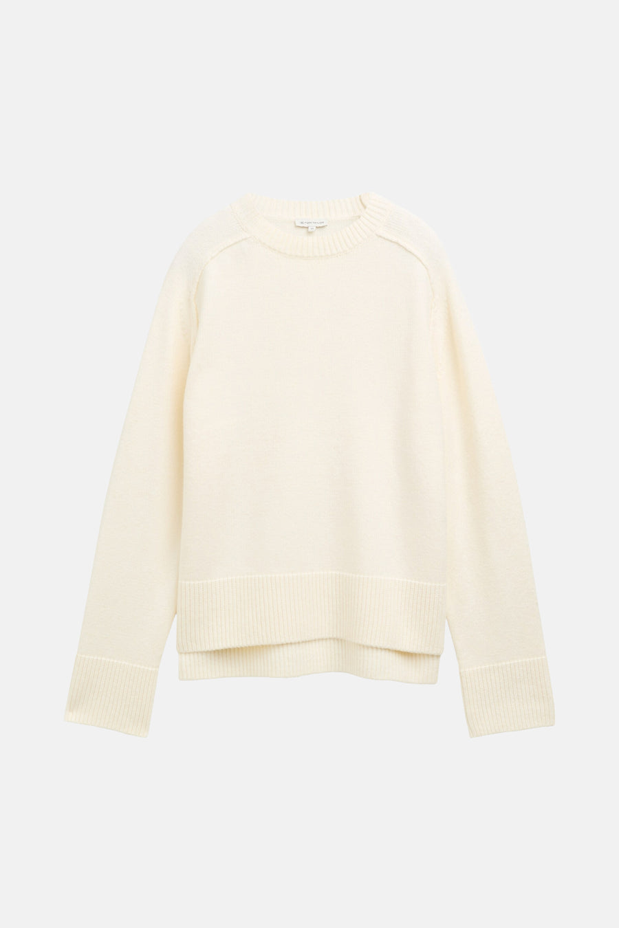 Pull à col rond blanc de Tom Tailor, en tricot côtelé avec des manches longues.
