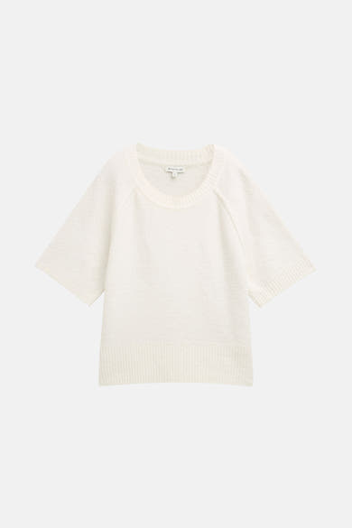 Wit T-shirt met ronde hals van Tom Tailor, in een getextureerd breisel met korte mouwen.
