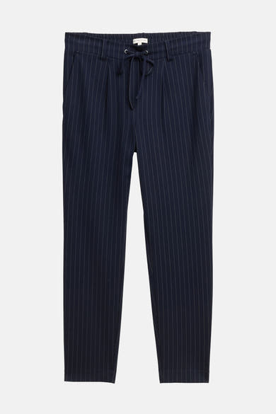 Blauwe broek met fijne strepen van Tom Tailor, met trekkoord in de elastische tailleband.