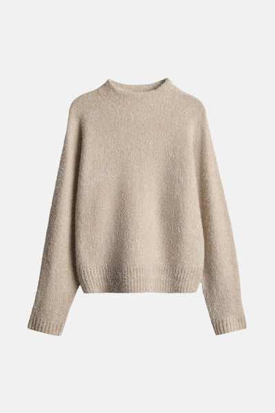 Pull col rond beige par OPUS, en maille texturée avec un col montant.