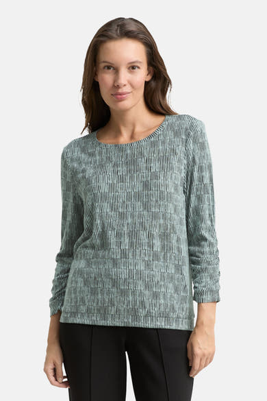Groen T-shirt met lange mouwen van Tom Tailor, all-over verticale strepen, gerimpelde mouwen en rechte pasvorm, achterzijde.
