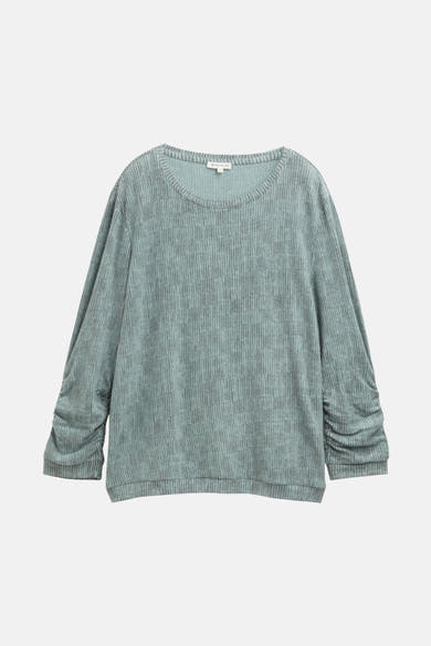 Groen T-shirt met lange mouwen van Tom Tailor, verticale strepen en geplooide mouwen.