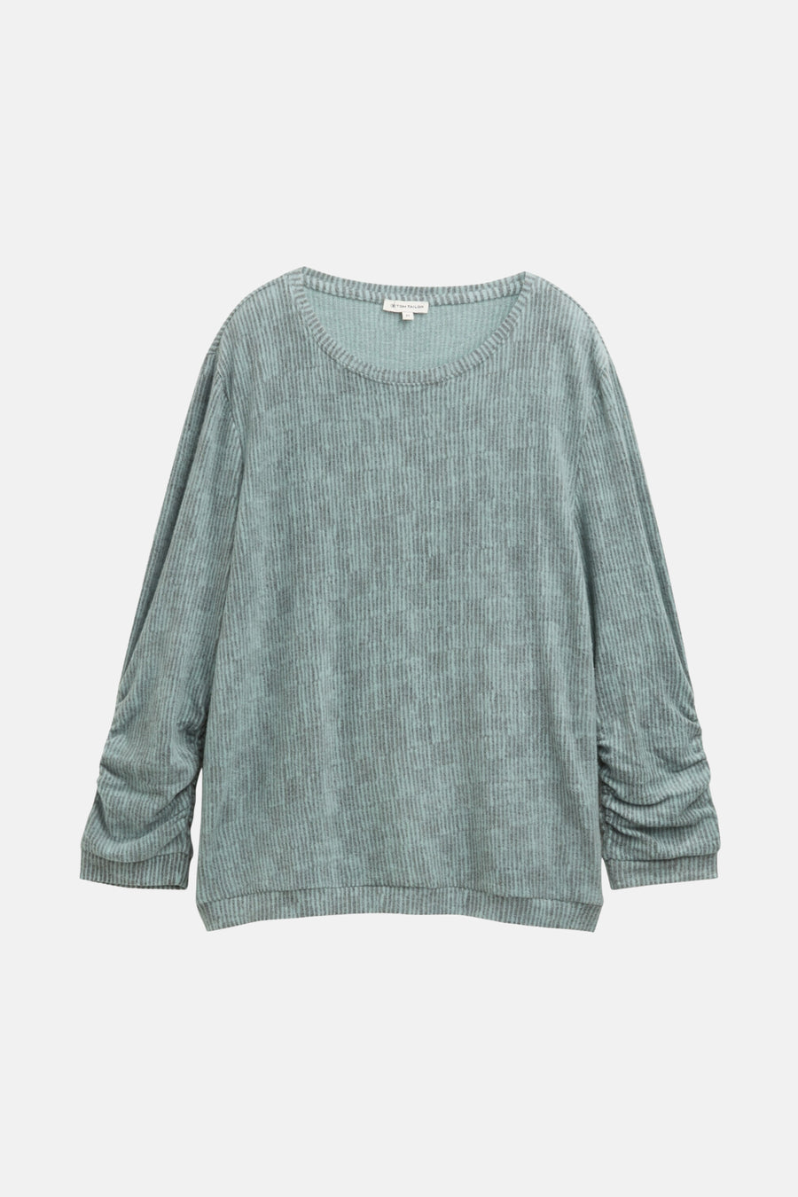 Groen T-shirt met lange mouwen van Tom Tailor, verticale strepen en geplooide mouwen.