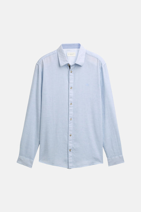 Chemise à manches longues bleue de Tom Tailor, avec une texture subtile et des boutons ton sur ton.