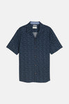 Blauwe blouse met korte mouwen van Tom Tailor, met een geweven textuurpatroon en zachte plooien.