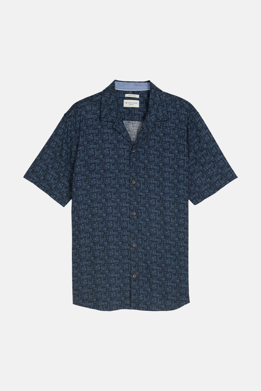 Blauwe blouse met korte mouwen van Tom Tailor, met een geweven textuurpatroon en zachte plooien.