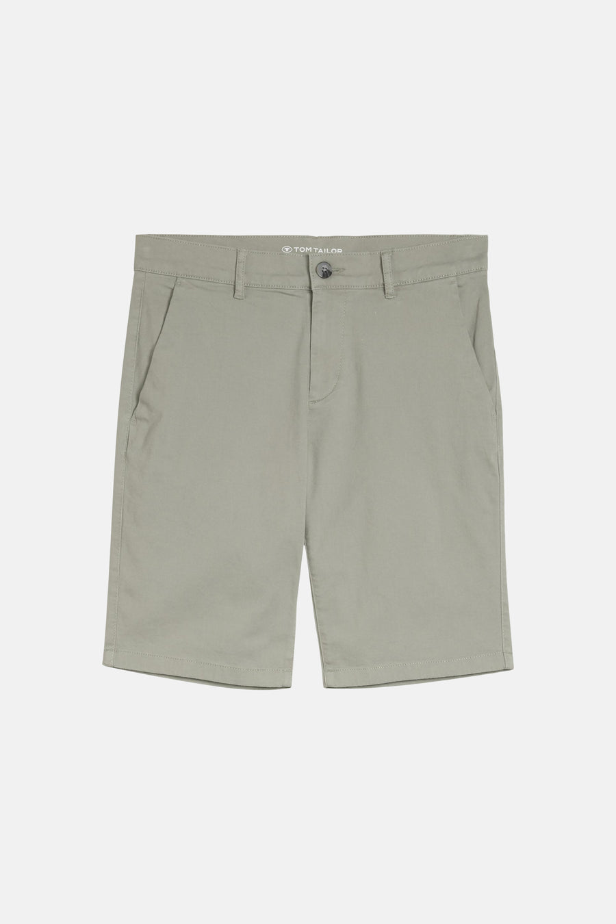 Short chino vert de Tom Tailor avec passants de ceinture, poches obliques et fermeture boutonnée.