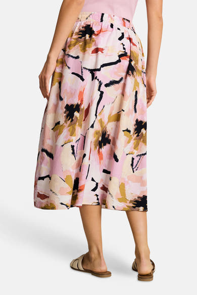 Jupe 3/4 multicolore de Tom Tailor, à motif abstrait brossé et taille élastiquée, vue de dos.