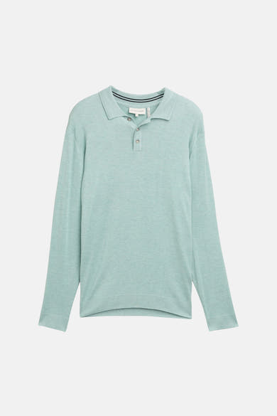 Pull vert de Tom Tailor, à manches longues et col polo boutonné.