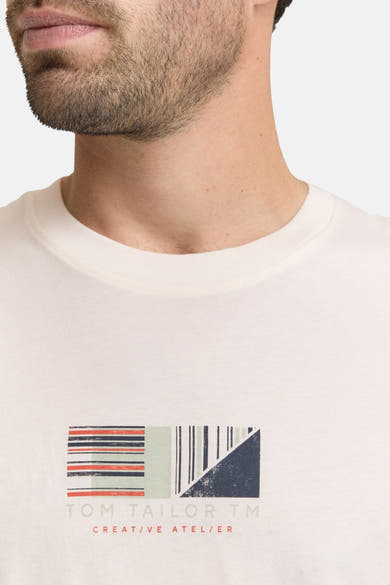 Wit T-shirt met korte mouwen van Tom Tailor, met een rechthoekige grafische print op de voorkant.