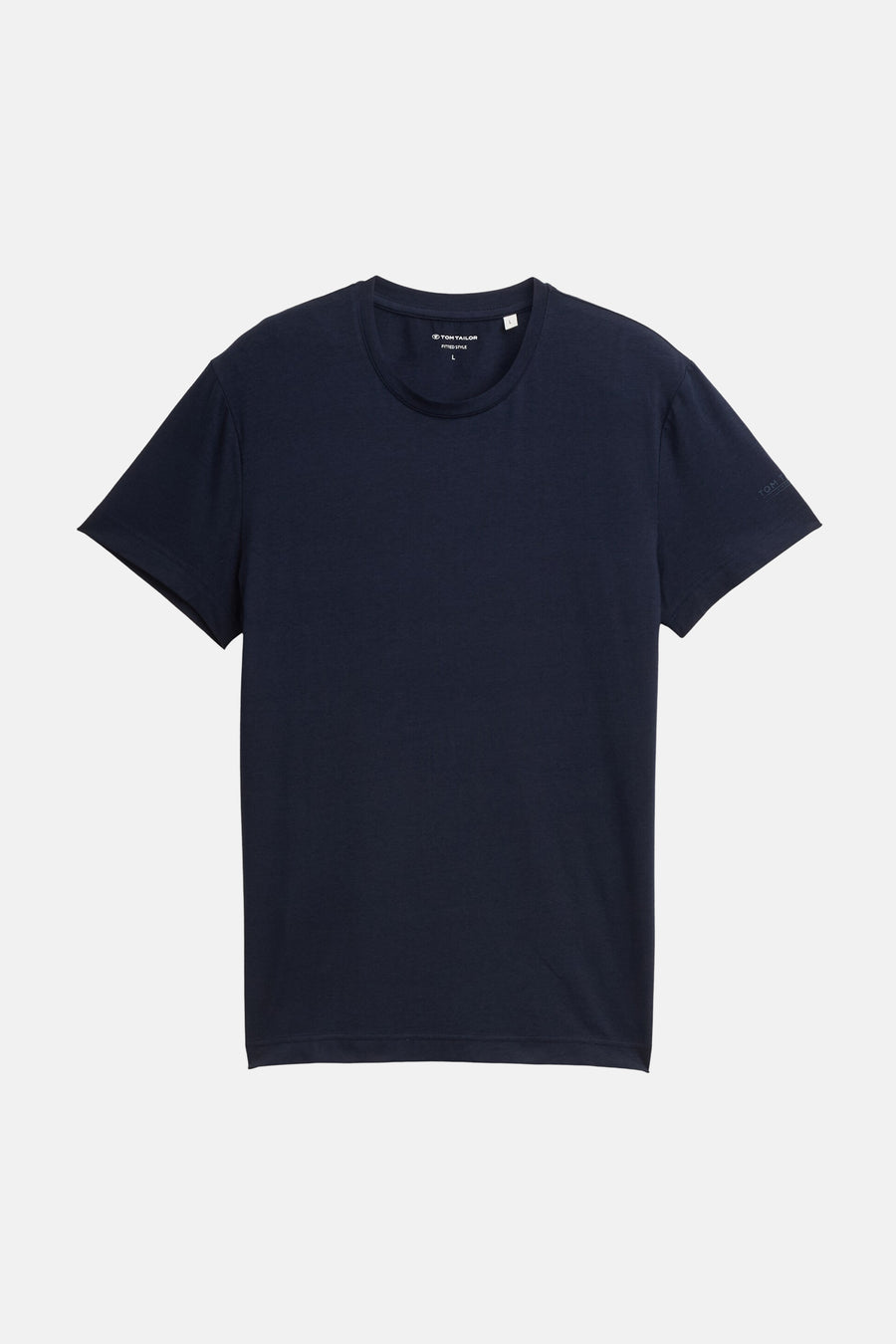 T-shirt bleu marine à manches courtes de Tom Tailor, style fitted avec logo discret sur la manche.