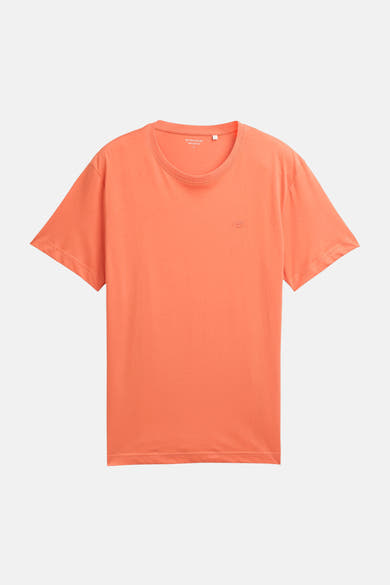 T-shirt à manches courtes corail de Tom Tailor, uni avec un logo discret sur la poitrine.
