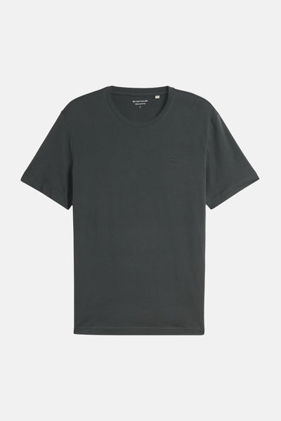 Olive short-sleeve t-shirt by Tom Tailor, featuring a round neckline and small chest logo, front view.