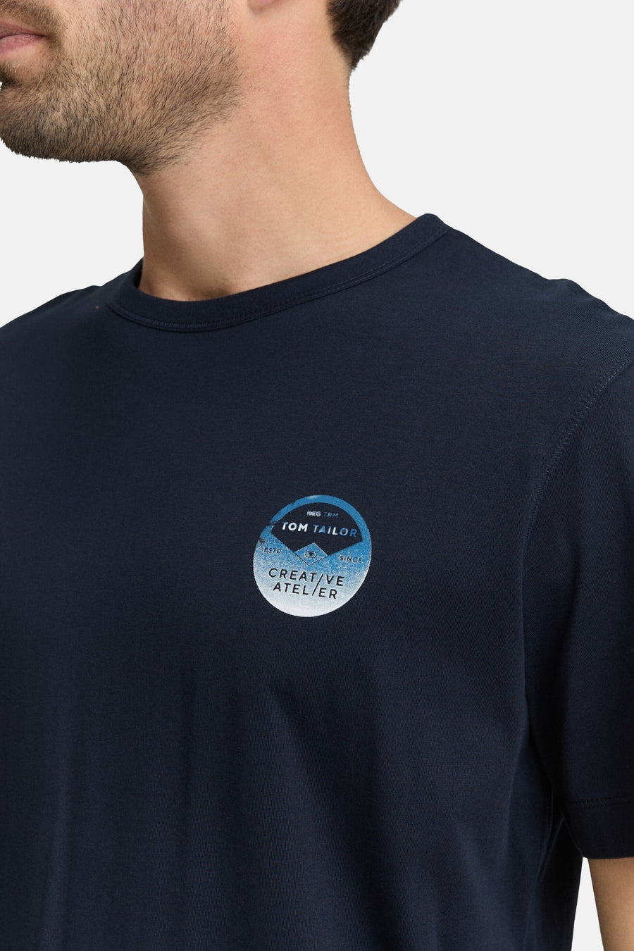 Blauw T-shirt met korte mouwen van Tom Tailor, met een opdruk van een logo op de borst.