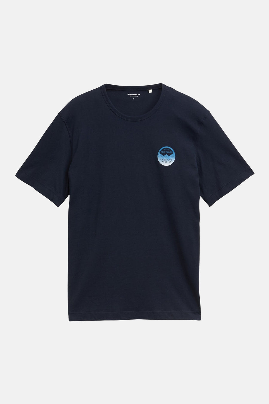 Blauw T-shirt met korte mouwen van Tom Tailor met een ronde grafische print op de borst.