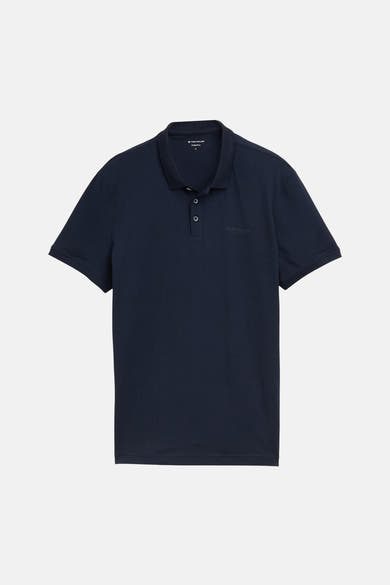 Blauw poloshirt met korte mouwen van Tom Tailor, met ton-sur-ton knopen en geborduurd logo op de borst.