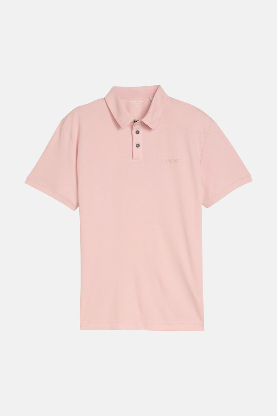Polo rose de Tom Tailor avec col classique, patte à trois boutons foncés et broderie logo sur la poitrine.
