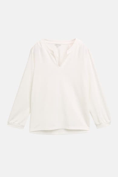 Wit blouse met lange mouwen van Tom Tailor, met wijde hals en een relaxte pasvorm.