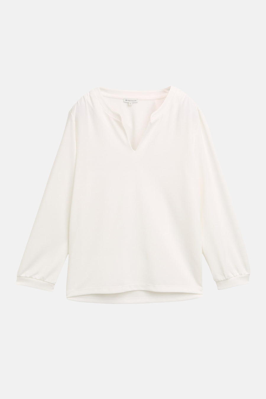 Wit blouse met lange mouwen van Tom Tailor, met wijde hals en een relaxte pasvorm.