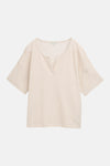 Beige wafelgebreid T-shirt van Tom Tailor met geweven textuur en zachte plooien.