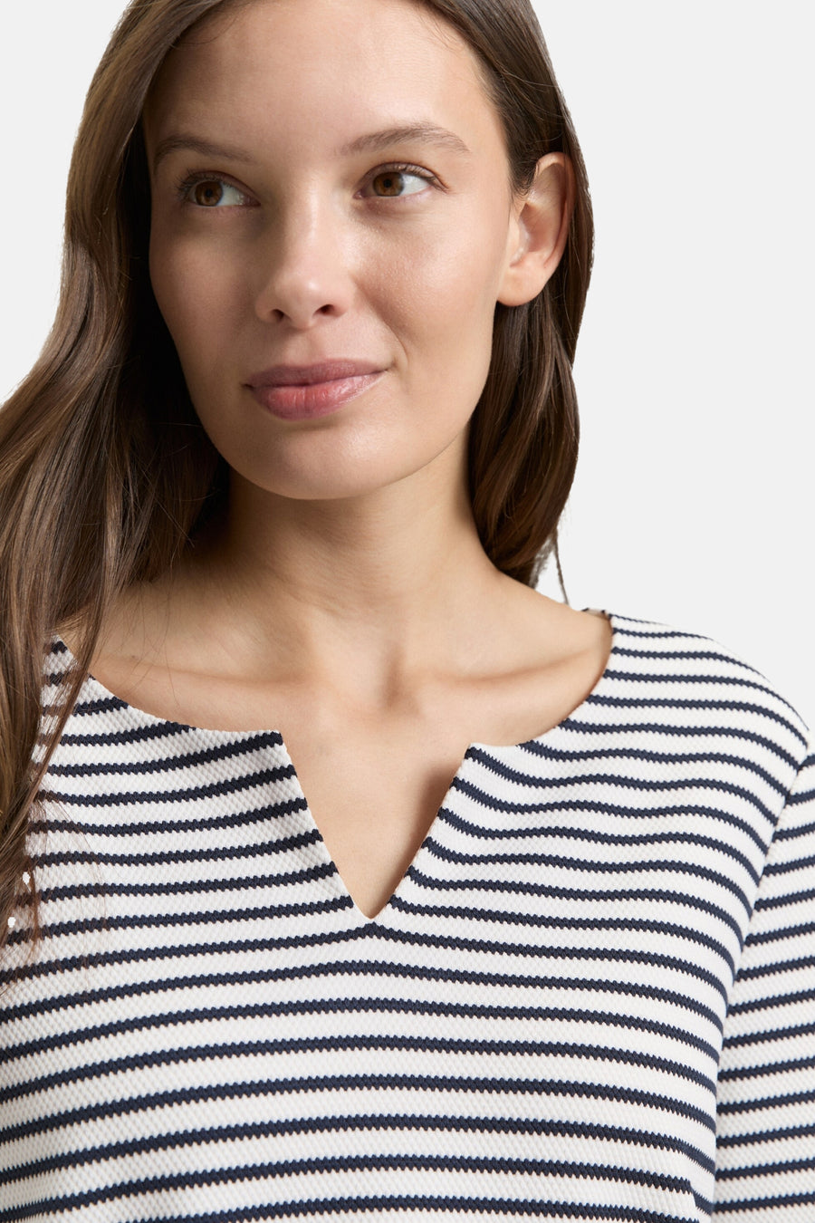 Multikleuren T-shirt met lange mouwen van Tom Tailor, met horizontale strepen en V-hals.