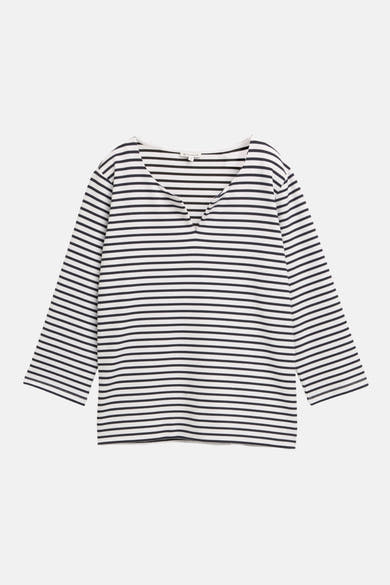 Multikleur gestreept T-shirt met lange mouwen van Tom Tailor, met V-hals.