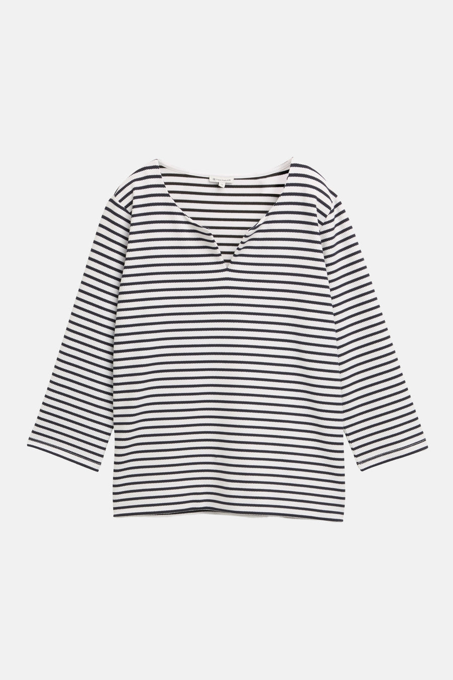 Multikleur gestreept T-shirt met lange mouwen van Tom Tailor, met V-hals.