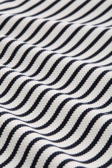 Multikleurig T-shirt met lange mouwen van Tom Tailor, met marineblauwe en witte golvende strepen en wafelstructuur.