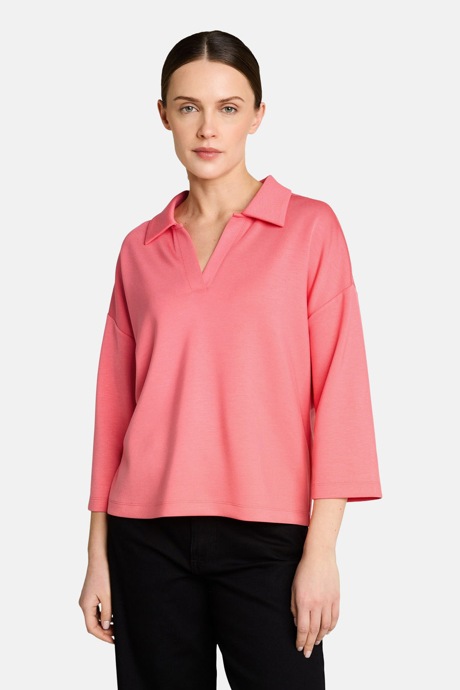 Polo corail by Tom Tailor, avec un col et des manches trois-quarts amples.