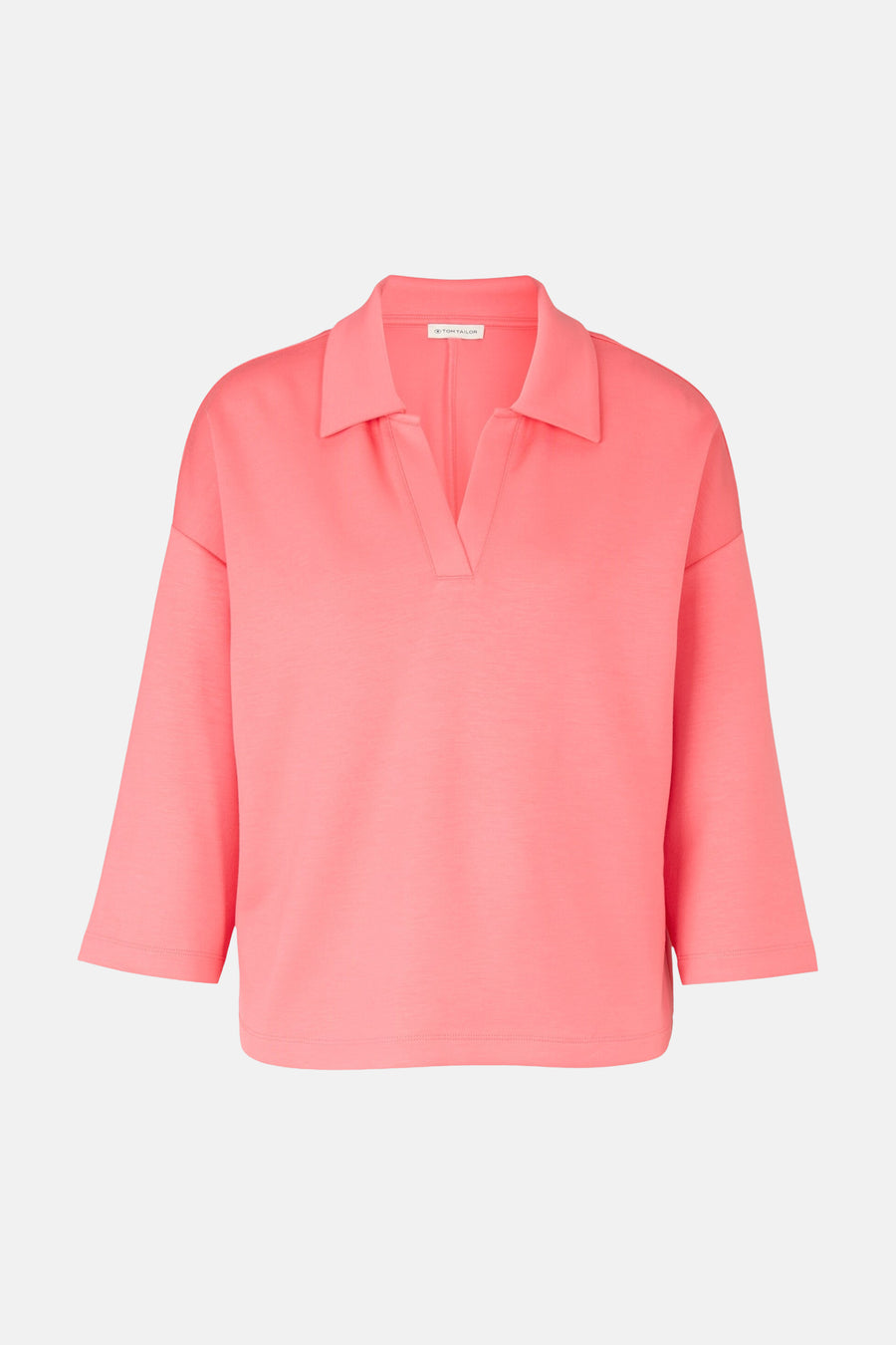 Polo corail de Tom Tailor avec col classique et manches trois-quarts amples.
