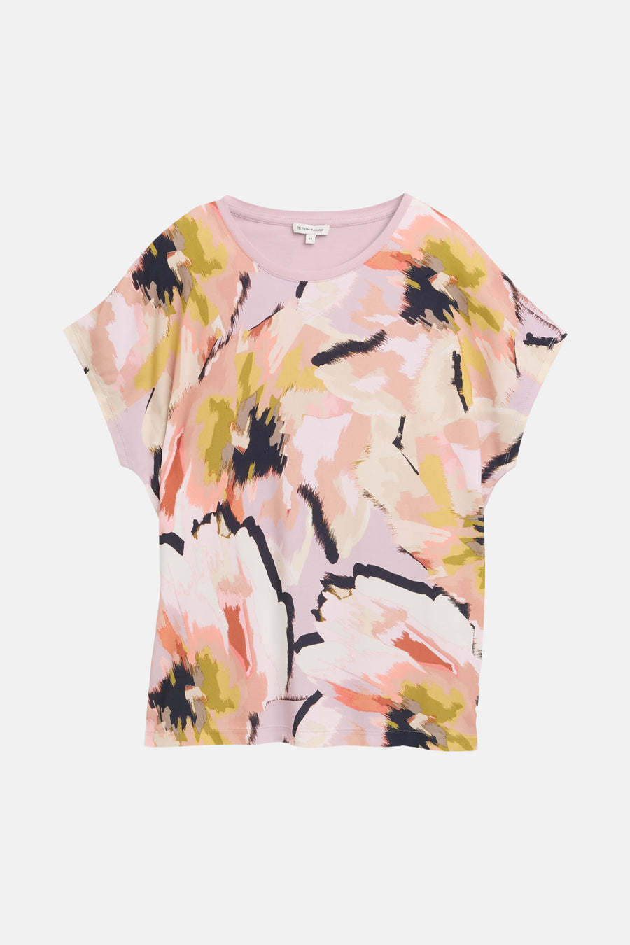 T-shirt à manches courtes multicolore de Tom Tailor avec un motif abstrait à coups de pinceau.