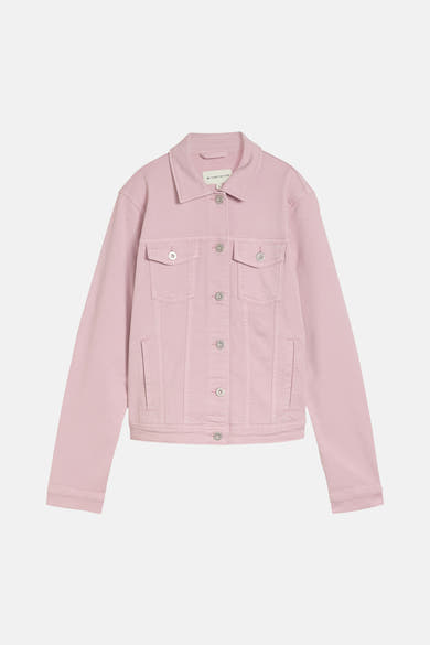 Roze spijkerjasje van Tom Tailor met metalen knopen, twee borstzakken en twee zijzakken.
