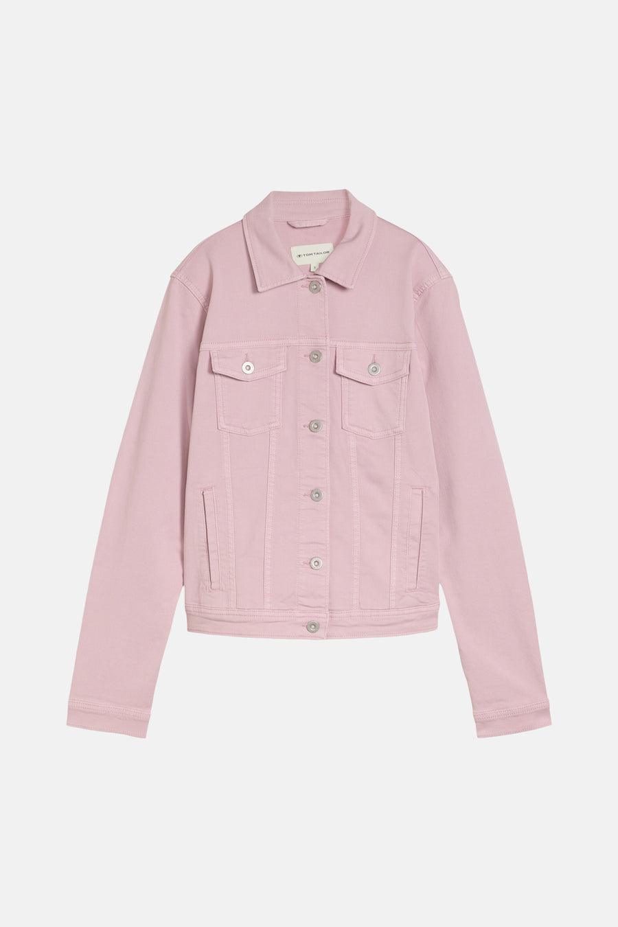 Roze spijkerjasje van Tom Tailor met metalen knopen, twee borstzakken en twee zijzakken.