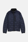 Korte blauwe jas van Tom Tailor, doorgestikt patroon met gladde textuur.