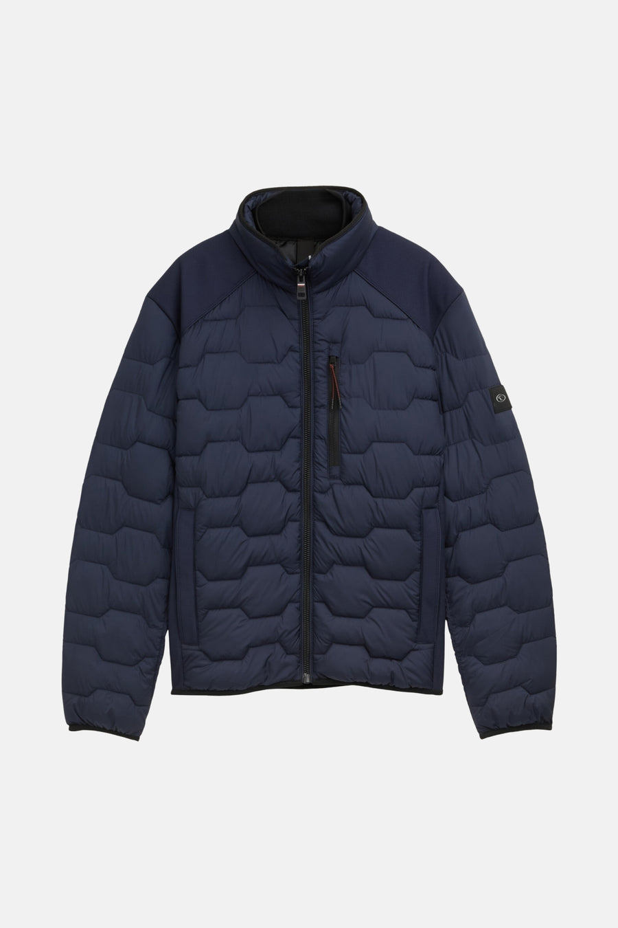 Korte blauwe jas van Tom Tailor, doorgestikt patroon met gladde textuur.