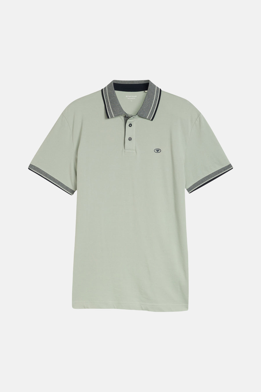 Polo vert de Tom Tailor avec col et poignets rayés, patte de boutonnage à trois boutons et logo brodé.