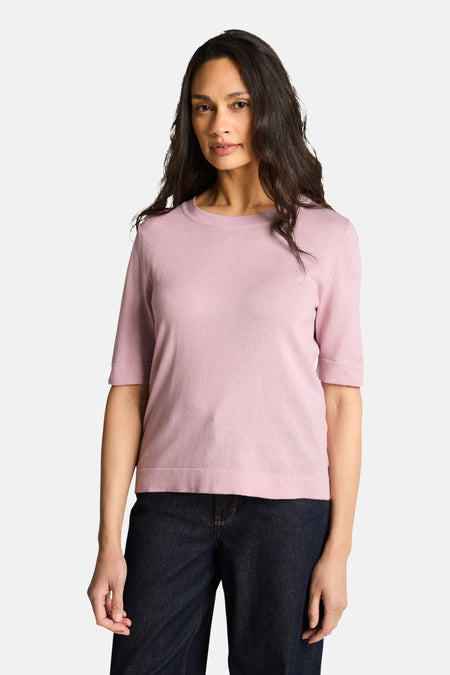Pull col rond rose de Tom Tailor en maille fine à manches courtes.