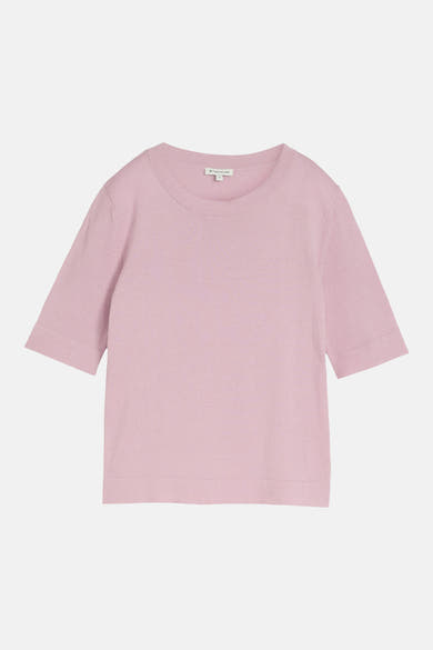 Pull col rond rose de Tom Tailor à manches courtes et tricot fin.