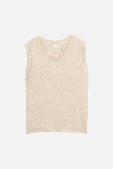 Beige mouwloze top van Tom Tailor in textuurgebreid met een ronde hals.