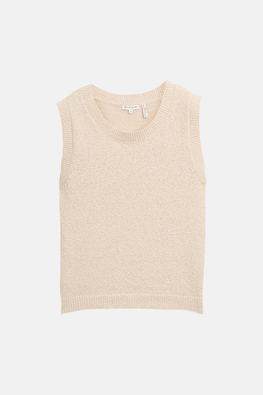 Beige mouwloze top van Tom Tailor in textuurgebreid met een ronde hals.