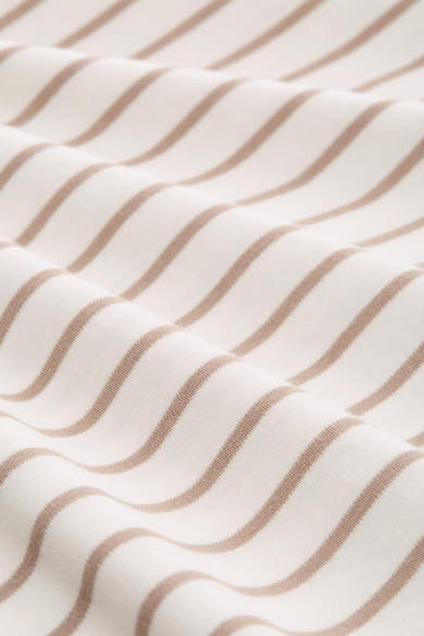 Multikleur T-shirt met korte mouwen van Tom Tailor, met beige en witte strepenprint en geplooide textuur.