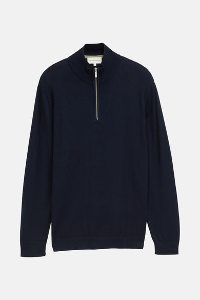 Ronde hals trui van Tom Tailor in blauw, met een getextureerd chevronpatroon en delicate plooien.
