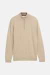 Pull beige à col rond par Tom Tailor, avec une texture à chevrons et une fermeture éclair partielle.