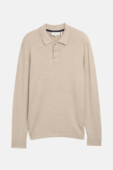 Pull à col rond beige de Tom Tailor, avec patte de boutonnage et manches longues.