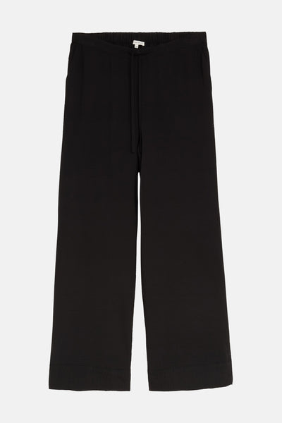 Black wide-leg suit trousers by Tom Tailor with elastic waistband and drawstring, front view