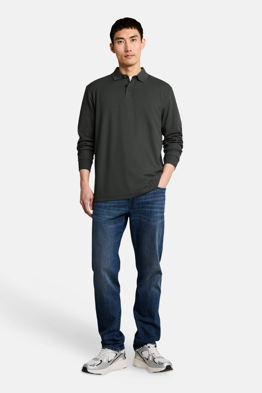 Polo met lange mouwen - olive