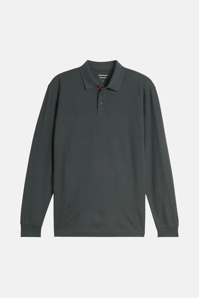 Olive long-sleeve polo shirt by TOM TAILOR, ribbed texture, classic collar with button placket, front view