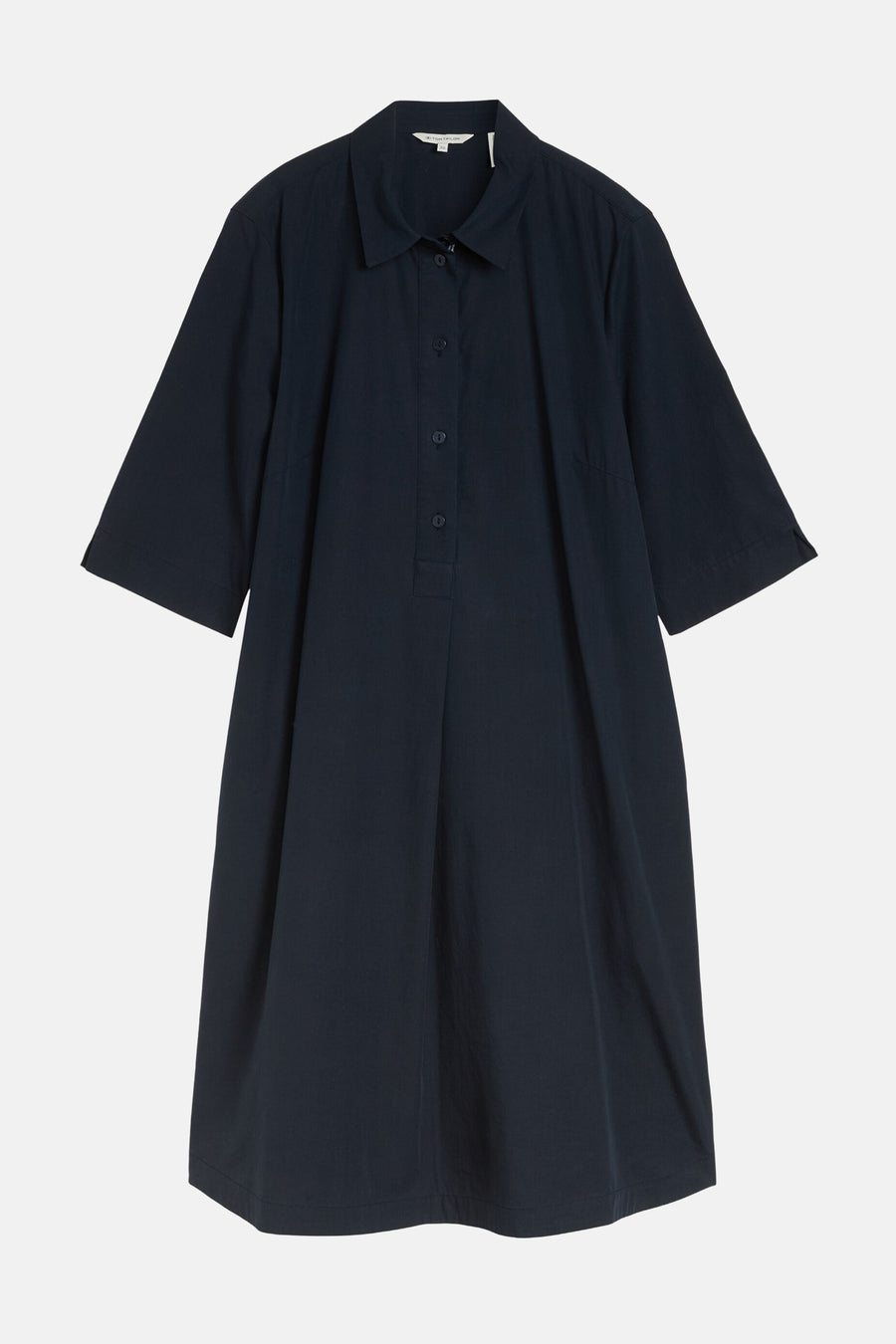 Robe chemise bleu marine de Tom Tailor à col, boutonnée, manches courtes et coupe ample.